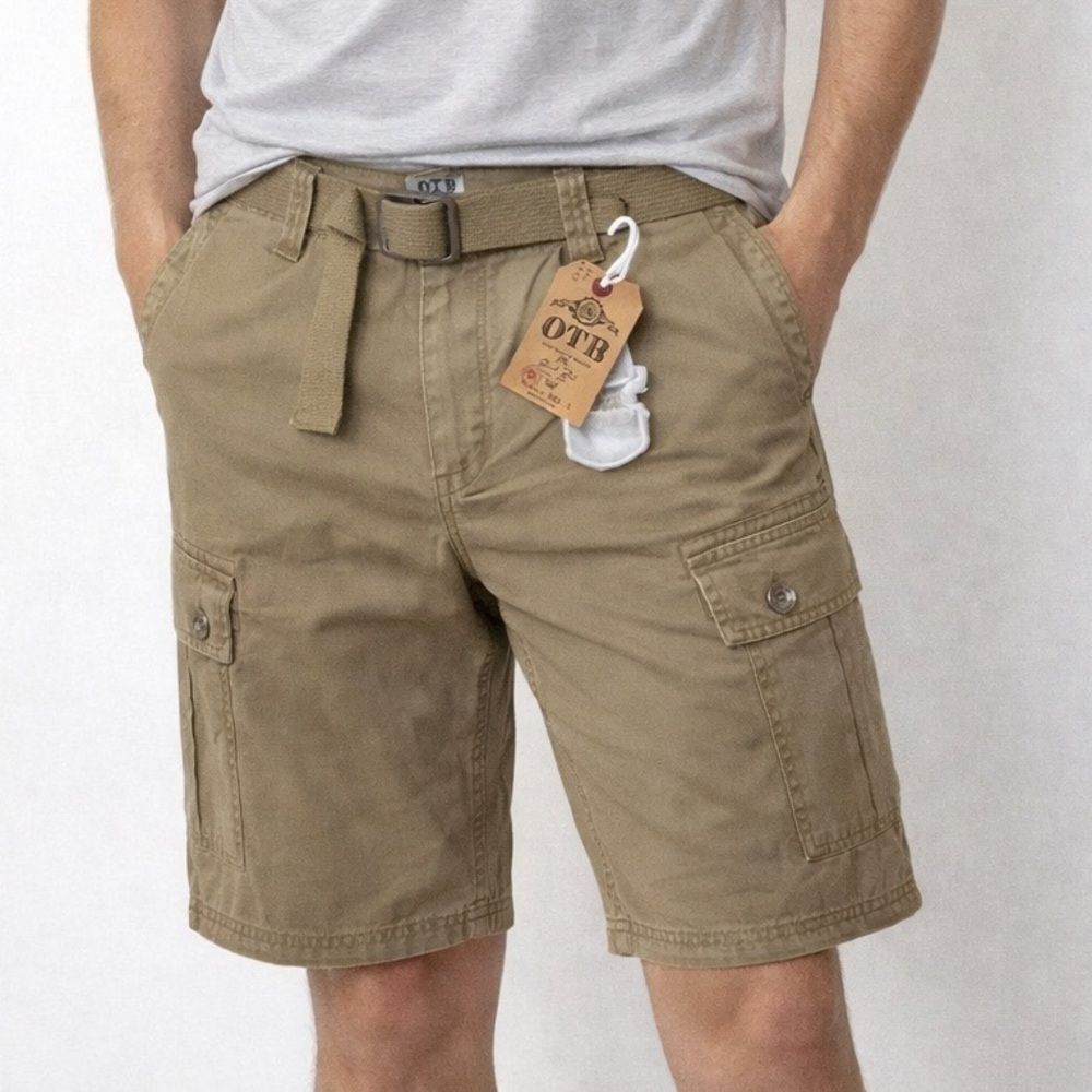 🔥OTB Men's Tan Cargo Shorts with belt Sz 38” New